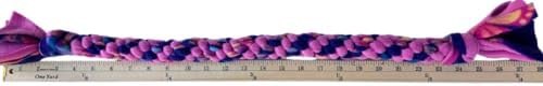 Dog Puppy Tug Pull Toy Rope Play Durable Interactive Entertaining Heavy Duty Fleece Round Square Braid (Pink Purple)