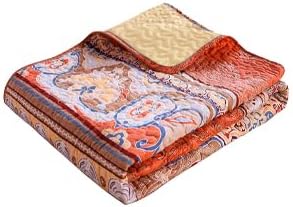 Exclusivo Mezcla Reversible Boho Quilted Throw Blanket, 50"x 60" | Lightweight Summer Quilt Throw, Designed for Bed/ Couch/ Sofa, Burnt Orange Striped Pattern