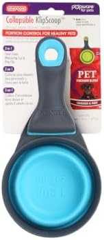 Dexas Popware for Pets Collapsible Klip Scoop, 3-in-1 Pet Food Scoop, Measuring Cup and Bag Clip, 1 Cup Capacity, Blue