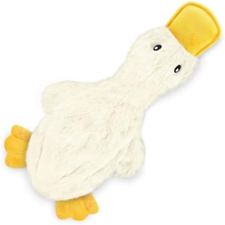 Squeaky Duck Dog Toy, No Stuffing Crinkle Plush Dog Toys for Small Medium Large Dogs, Interactive Durable Chew Toy for Puppies, (Crinkle Duck (White))