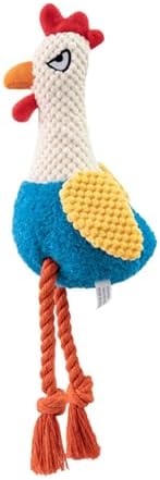 Chicken Dog Toy with Sound, Rope Legs for Small Medium Dogs, Colorful Rooster Toy for Tug and Play (Blue)