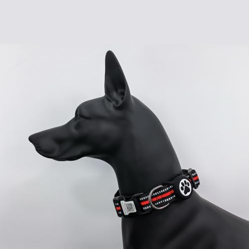 Dog Collar with Tracker Holder and QR Code ID, Waterproof Bluetooth Tracker Case, Reflective Padded Nylon for Small Medium Large Dogs