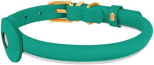 OOPSDOGGY Rolled Leather Dog Collar with Airtag Holder - Reflective Round Airtag Dog Collar - Soft Tracking Pet Collar for Small Dogs Puppy Cats Kitten (Teal, XXS, 7"-9")