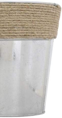 (2) Metal Bucket Vases Planter with Rope Jute Accent Rim, 5.5 in Rim x 5.5" Tall Aluminum organizing Live and Artificial Plants Décor - Steelpangal