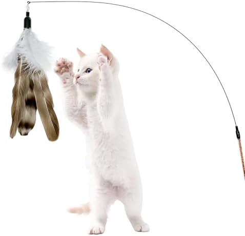 Cat Feather Toys Refills Da Bird Feathers Refills, 8 Pieces Cat Wand Replacement Feathers for Cat Toy, Brown 8PCS