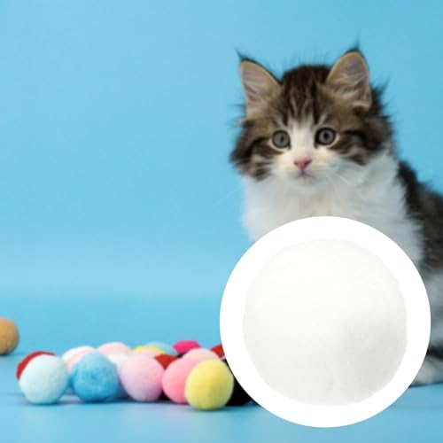 Cat Toy Pom Ball, Interactive Cat Ball Toys Fuzzy Pompoms (Plush, 1.2Inch, 30Pcs, White) for Kittens Pet Enrichment Training Play Indoor