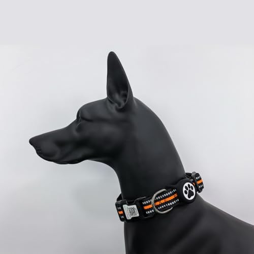 Dog Collar with Tracker Holder and QR Code ID, Waterproof Bluetooth Tracker Case, Reflective Padded Nylon for Small Medium Large Dogs