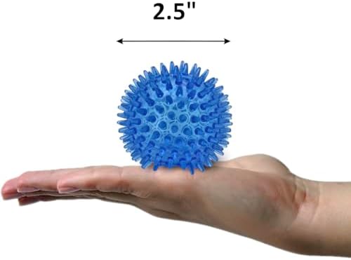 Cutie's PetBox Squeaky Rubber Spike Toy Ball for Small Dogs, 3-Colors Blue Green Yellow (2.5 Inch, Multi-Pack)