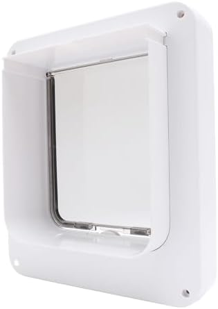 Automatic Cat Door with Unlocking Remote Control Weatherproof Pet Entry Exit System Rechargeable Battery Operated White
