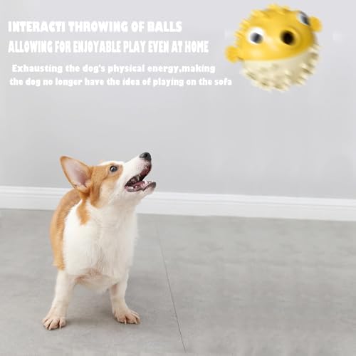 Dog Balls with Bell Sound, Interactive Dog Toys,Treat Dispensing Dog Toys, cat Toys Balls,Rubber Elastic Ball Toys for Small/Medium/Large Cat and Extra Small/Small Dogs (Yellow)