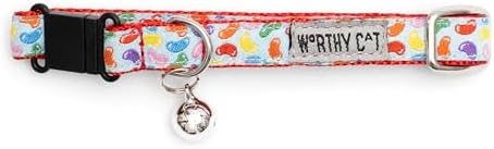THE WORTHY DOG Summer Patterns, Breakaway Cat Collar with Bell, Blue