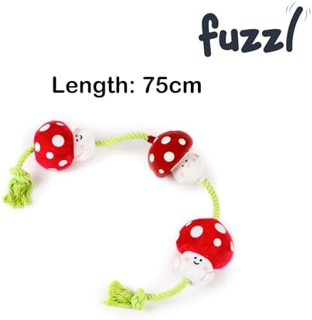 Fuzzl Tugga Magic Shrooms Dog Toy 75cm - Rope Latex and Plush Dog and Puppy Throw Fetch and Tug with Squeaker Mushrooms Enrichment