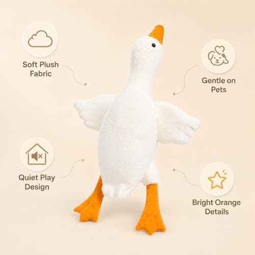 50cm White Goose Plush Dog Toy, Durable Non-Squeaky Chew Toy for Aggressive Chewers, Interactive Fetch and Training Toy for Medium Large Dogs, Tough Pet Puppy Gift