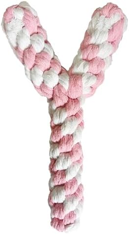 Y Shape Rope Knotted Chew Toy for Dog, Pink and White