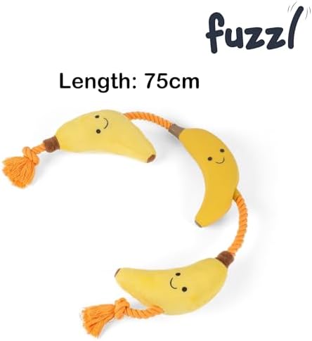 Fuzzl Tugga Bananas Dog Toy 75cm - Rope Latex and Plush Dog and Puppy Throw Fetch and Tug with Squeaker