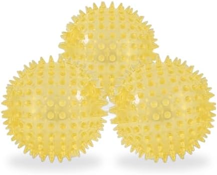 Squeaky Spiky Dog Balls for Teeth Cleaning & Gum Massage 2 Inch Puppy Small Dogs Yellow | Spiny TPR Rubber Chew Toys for Fetch Play Interactive Bouncy Dental Balls BPA Free Nontoxic Floats - 3 Pack