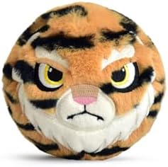 Squeaky Dog Toys for Aggressive Chewers,Squeaky Dog Balls Durable Plush Bouncy Puppy Ball Toys,Interactive Dog Toys for Small Medium Large Dogs,Bear, Rabbit, Lion, Tiger, Fox, Deer (Tiger)