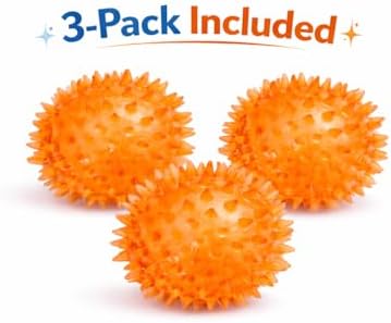 Squeaky Spiky Dog Balls for Teeth Cleaning & Gum Massage 2.5 Inch Small Medium Dogs Orange | Spiny TPR Rubber Chew Toys for Fetch Play Interactive Bouncy Dental Balls BPA Free Nontoxic Floats - 3 Pack