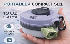 3-in-1 Dog Snack Container Portable Pet Treat Container with Collapsible Bowl & Poop Bag Dispenser for Walking Training Travel