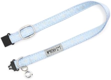 THE WORTHY DOG Christmas Patterns, Breakaway Cat Collar with Bell, Blue