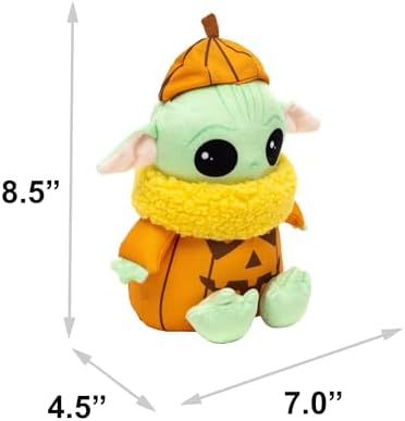 Star Wars Squeaky Plush Dog Toy for Large, Medium & Small Dogs, Halloween Grogu Pumpkin Sitting Pose, 8.5" x 7.0"