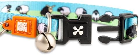 Max & Molly Urban Pets Fun & Bright Cat Collar w/Jingle Bell, Breakaway Safety Buckle, Adjustable Sizing & Smart ID Personalized Tag for Girl or Boy Cats/Kittens, Whimsy Sheep Design (189021)