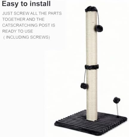 MECOOL 34“ Tall Cat Scratching Post Premium Basics Kitten Scratcher Sisal Scratch Posts Trees with Hanging Ball for Indoor Cats (34 inches for Adult Cats, Charcoal Gray)