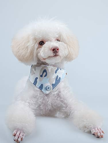 Small Dog Collar Set, 2Pcs Puppy Cat Collar with Bow Tie & Bandana, Durable PU Leather Canvas Tiny Pet Scarf for Small Breed Pets camo-Blue
