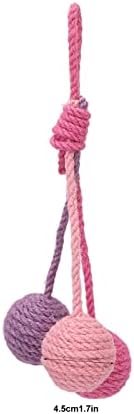 Hanging Cat Sisal Ball, Chewable Colorful Interactive Cat Sisal Rope Ball Toy for Pet Indoor (Pink Rose Purple)