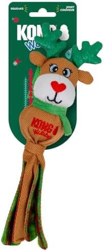 KONG Holiday Wubba Reindeer/Bear Small 2 Pack – Durable Interactive Tug & Toss Dog Toy