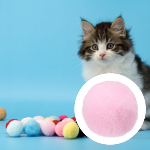 Cat Toy Pom Ball, Interactive Cat Ball Toys Fuzzy Pompoms (Plush, 1.2Inch, 30Pcs, Light Pink) for Kittens Pet Enrichment Training Play Indoor