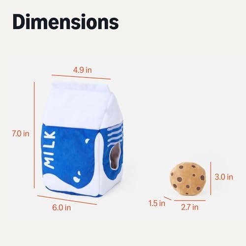 Amazon Basics Interactive Dog Squeak Toys with 1 Milk Carton and 4 Cookies, Ideal for Puppies, Small and Medium Dogs, Soft Plush for Fetch and Cuddling