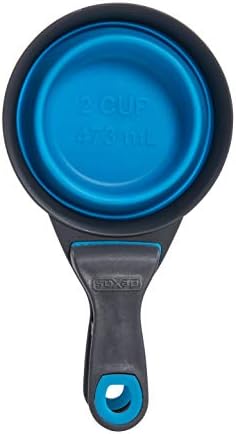 Dexas Popware for Pets Collapsible Klip Scoop, 3-in-1 Pet Food Scoop, Measuring Cup and Bag Clip, 2 Cup Capacity, Pro Blue