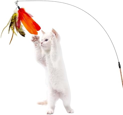 Cat Feather Worm Toy Refills, 20 Pieces Cat Toys Wand Replacement Attachments Assorted Worm Feather Toy for Indoor Cats
