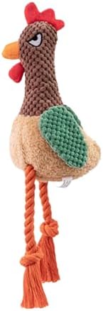 Chicken Dog Toy with Sound, Rope Legs for Small Medium Dogs, Colorful Rooster Toy for Tug and Play (Brown)