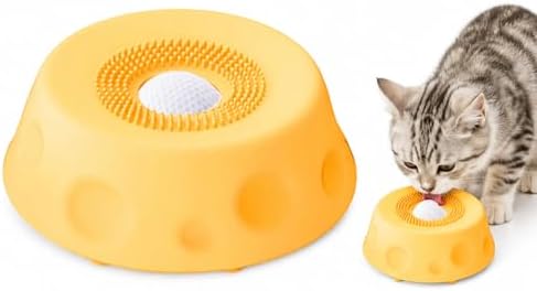 Dog Lick Bowl with Rolling Ball, Slow Feeder Dog Bowl, Interactive Dog Puzzle Feeder for Slow Eating, Lick Mat Alternative, Food Dispensing Enrichment Toy for Dogs (Yellow)