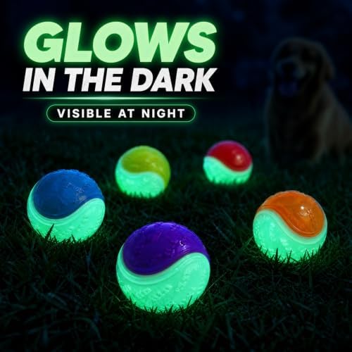 12-Pack Glow in The Dark Dog Balls, Indestructible Rubber Chew Toys for Puppy Training and Night Play, Interactive Fetch Balls for Small Medium Breeds (6.5cm, Assorted Colors)