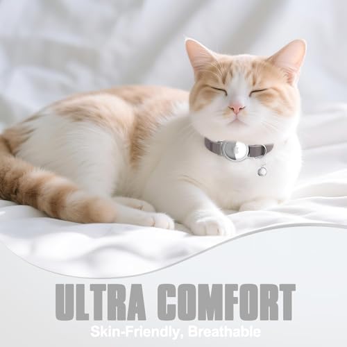AirTag Cat Collar, Elastic Tracker Collar with Airtag Holder and Bell | Compatible with Apple Air Tag, Lightweight & Scratch Resistant, Adjustable Stepless GPS Pet Collar for Cats Kittens, Brown
