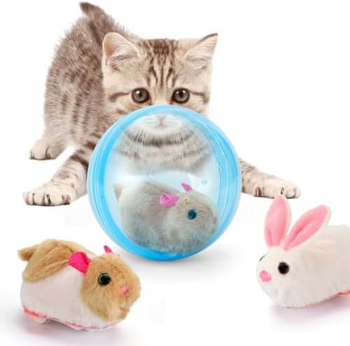 Rotate 360° Spin Moving Cat Ball - Fun Indoor Interactive Pet Ball | 360° Rotating and Rolling Self-Rolling Interactive Cat Ball Realistic Animal Shapes Blue, Brown Mouse Cute Pet Rotating Toy