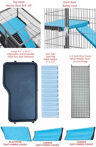 Two Full Story Deluxe Double Unit Critter Home Cage Double Durable Front Doors Safety Lock Tight 1/2-inch Wire Spacing for Feisty Ferret Hammock Chinchilla Cat Rat Gerbil Sugar Glider On Wheels