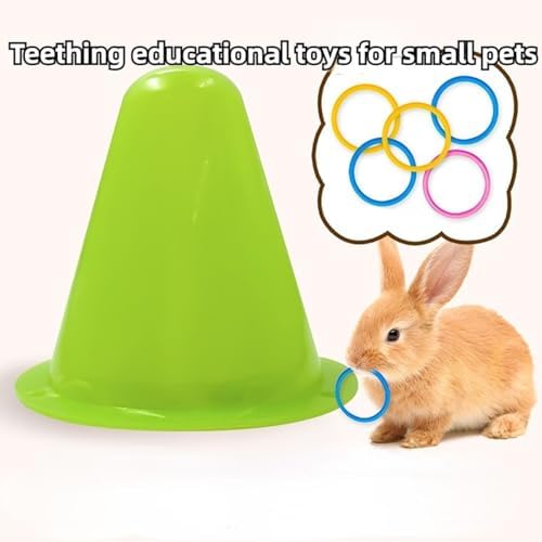 Rabbit Training Ring Toy, Rabbit Interactive Toy, Bunny Educational Toys with 5 Rings, Stacking Color Rings Random Color (Green)