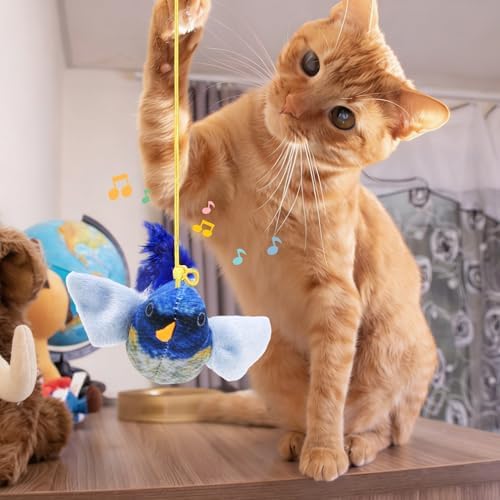 3Pcs Flying Bird Cat Toys, Interactive Chirping Bird Cats Feather Toys