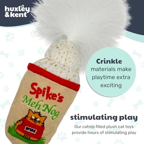 Huxley & Kent Plush Crinkle Catnip Cat Toy, Meh Nog