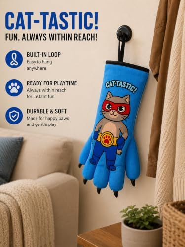 Cat Wrestling Glove – AMA Soft Plush Cat Training Mitt for Fun Play, Bonding & Exercise | Scratch-Resistant Design Interactive Cat Toy | Blue Small