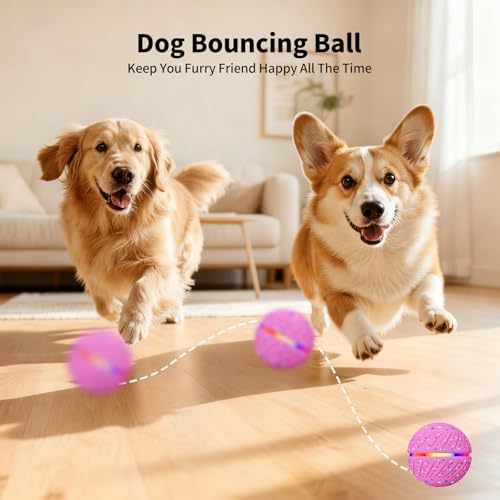 Interactive Automatic Dog Ball, Self-Moving Rolling Toy for Dogs, Chew Resistant E-TPU Material, IPX7 Waterproof, USB-C Rechargeable, Smart Vibration Sensor, Indoor & Outdoor (Pink)