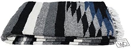 Open Road Goods Handwoven Mexican Diamond Blanket, Throw, or Yoga Bolster - Black & Grey Diamond Pattern Blanket - Midnight