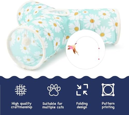 Tempcore Cat Tunnel, 3-Way Collapsible Toy for Indoor Cats, Daisy Blue