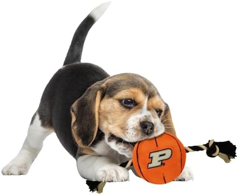 NCAA Purdue Boilermakers Basketball Rope Toy for Dogs & Cats. Tough Nylon, Sporty Basketball Design, Heavy-Duty Ropes with Inner Squeaker