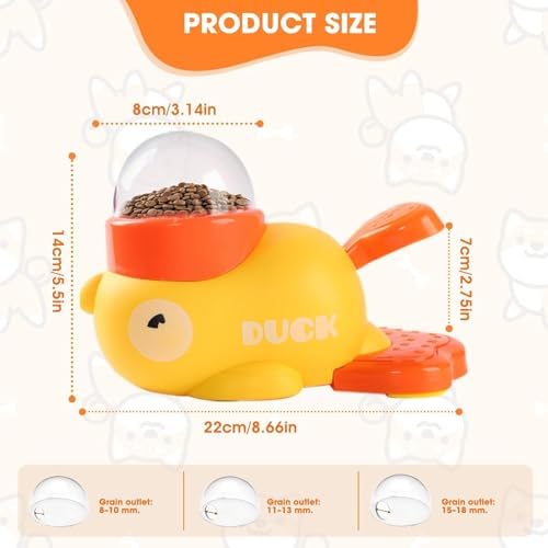 Dog Interactive Treat Dispenser, Yellow Duck Design, Cat Treat Dispenser with Button, Slow Feeding Dispenser for Small and Large Cats Dogs