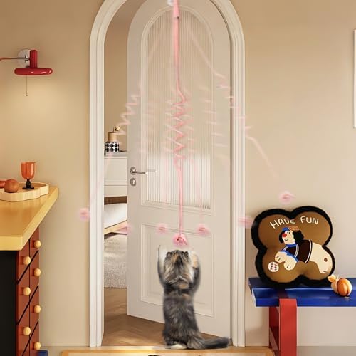 QUOZUO Pink Cat Toy Kitten Toys Set, Hanging Interactive Kitten Toys Wand Springs Mice Crinkle Balls and Pet Bell Balls Toys for Indoor Cats, 12Pcs Gift Box Styles (Pink)